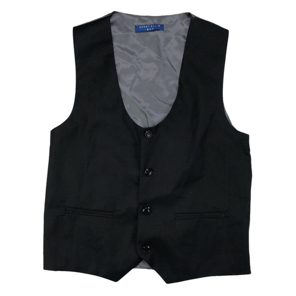 Perry Ellis Boys Vest Tuxedo Formal Suit Stretch Wedding Dark Grey Size 14 NWT
